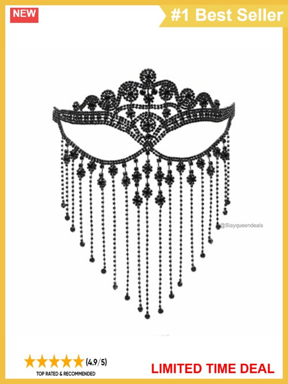 Rhinestone Masquerade Face Mask Fringe Veil Crystal Tassel Chain Halloween